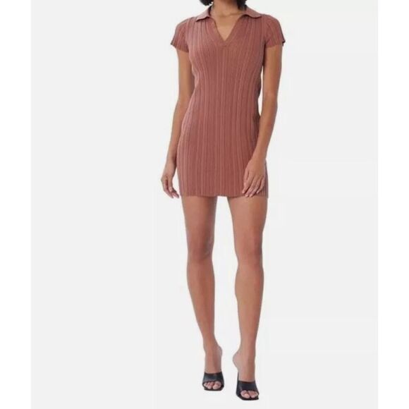 LITA by Ciara Cinnamon Brown Ribbed Polo Dress Revolve - Picture 1 of 5